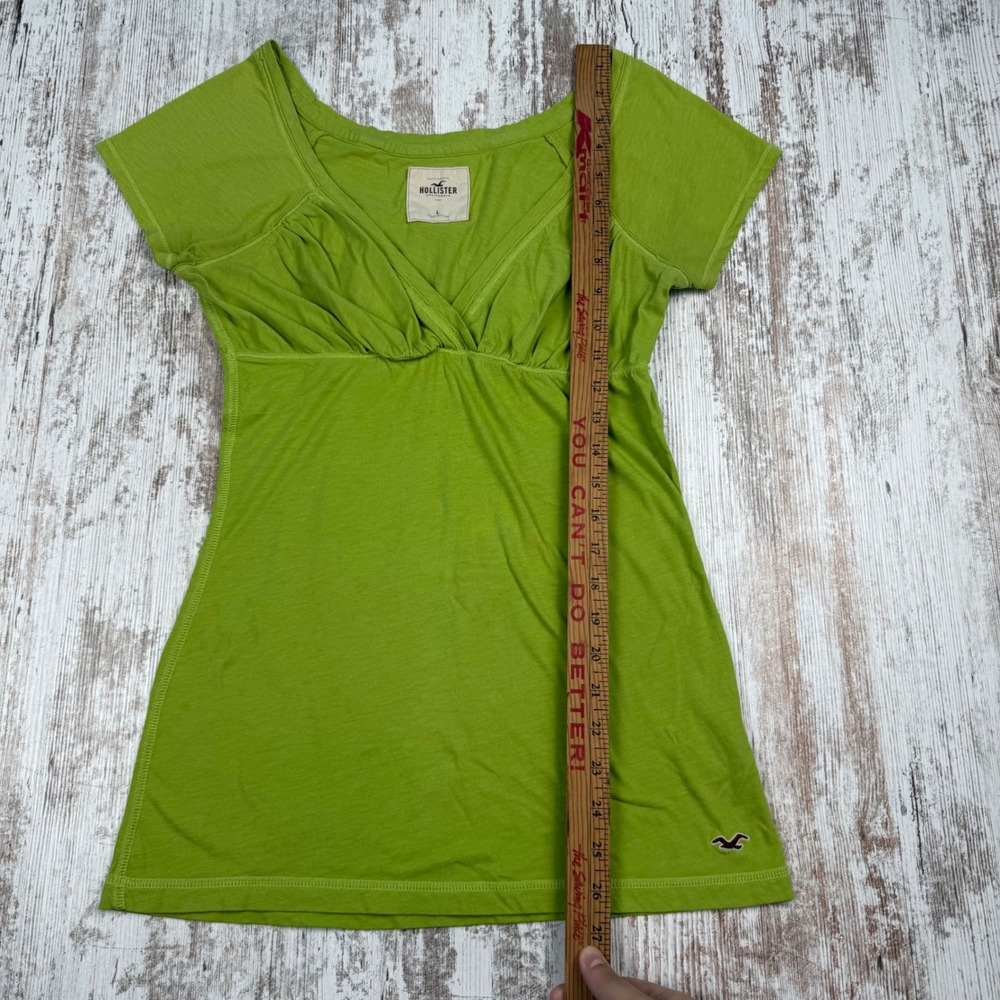 TRUE VTG Y2K Hollister Green Babydoll Top Sz L Cap Sleeve Empire Waist Bell Swan - Picture 10 of 11